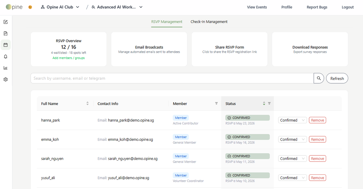 The Event Management / RSVP tab.