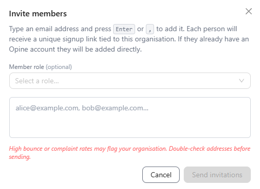 Inviting members, with an optional role.