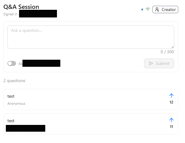 The participant view β ask and upvote questions.
