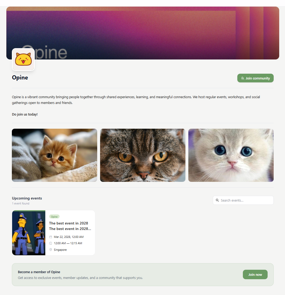 The public view of an organisation landing page.