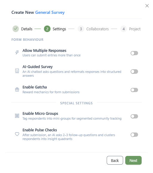 The survey creation wizard.