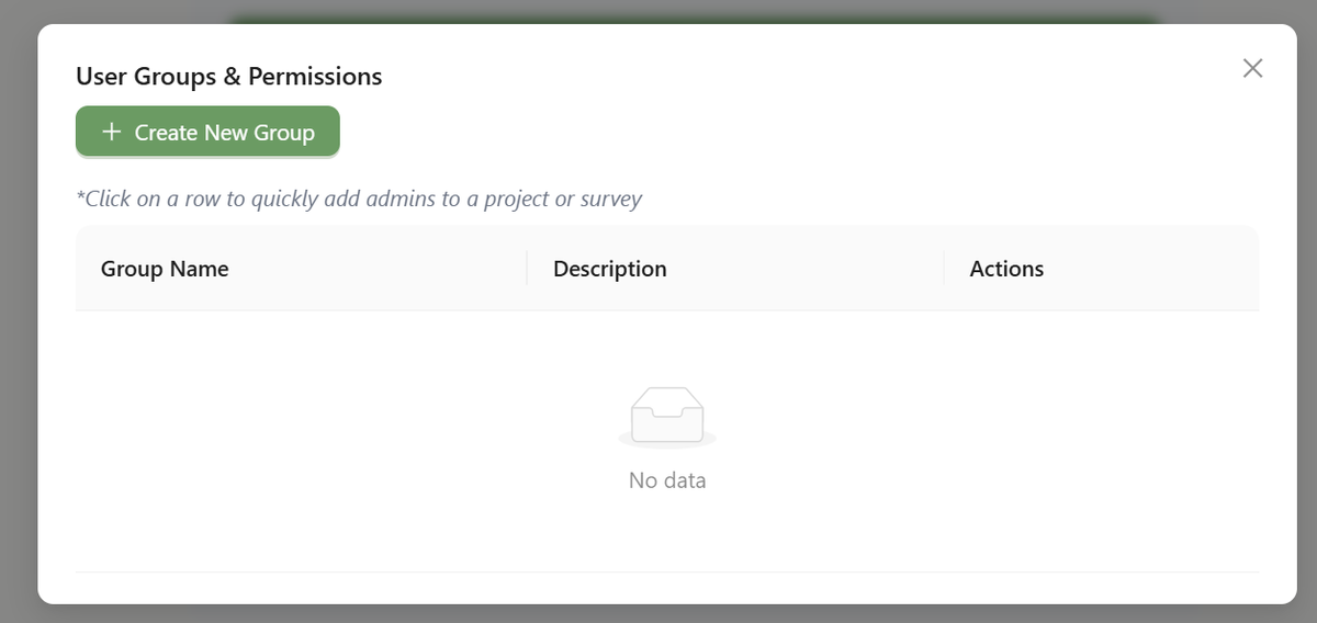 The User Groups & Permissions modal.