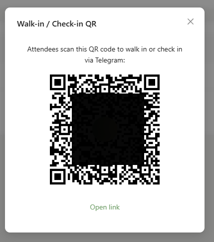 The walk-in / check-in QR modal.